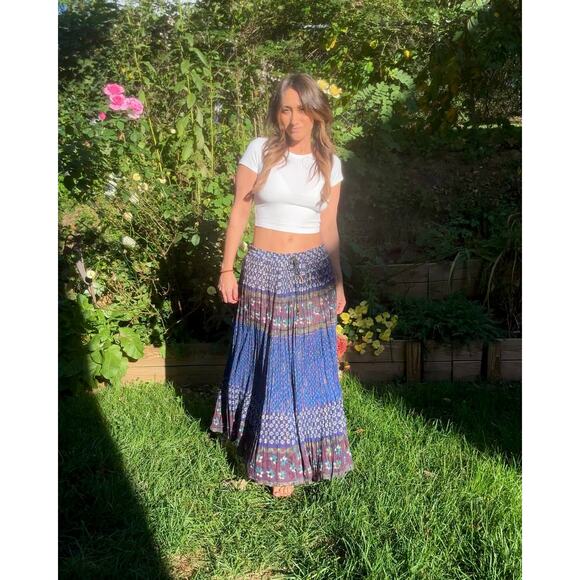 Vintage Blockprint Drawstring Skirt — Adjustable Fit / Spell-Level Cult Piece - Picture 1 of 10